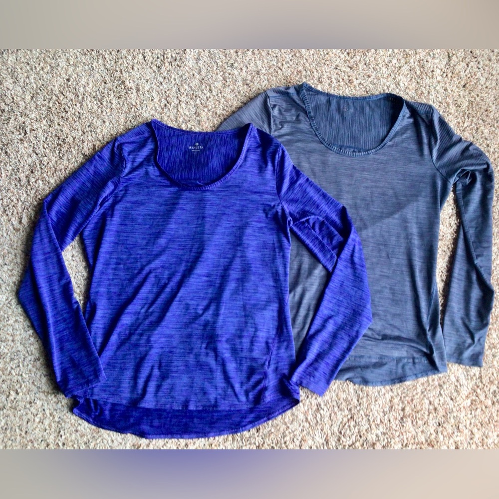 Bundle of 2 Athleta Chi Long Sleeve Blue L Large Top Wicking SPF UPF 30 Shirt